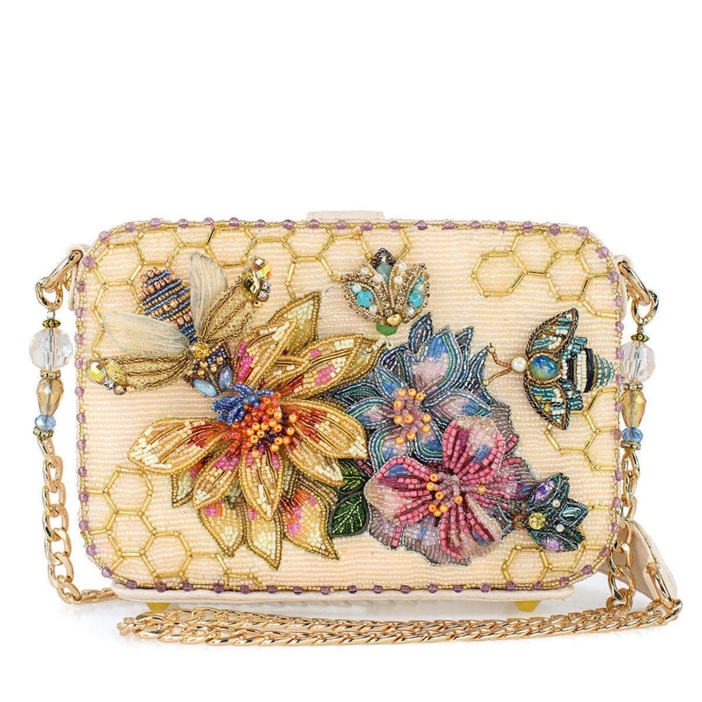 Mary Frances Beaded Bee Garden Crossbody Bag – Floral Honeycomb Purse